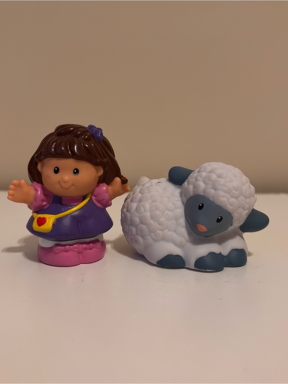 Vintage Purple Dress Girl Toy and White Lamb Bath Toy Set
